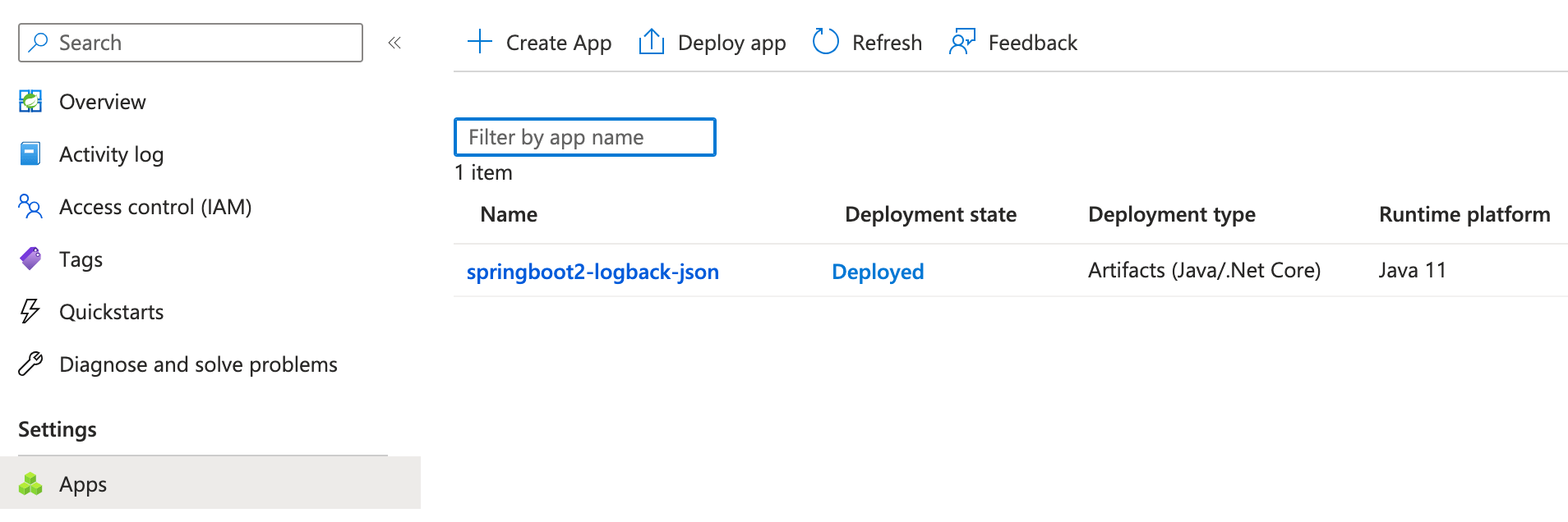 Spring Boot application deployed to Azure Spring Apps