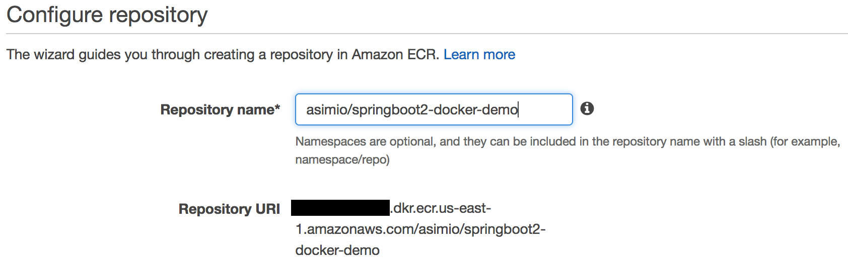 Create an AWS ECR repository - Configuration