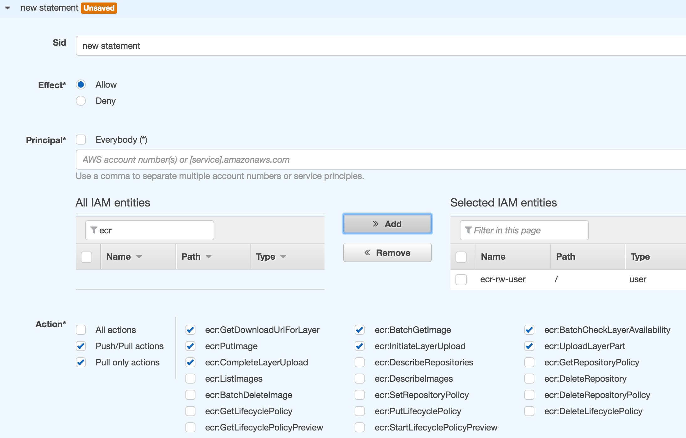 Create an AWS ECR repository - Permissions