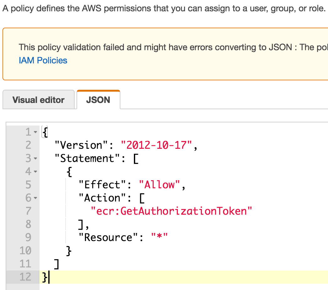 Create an AWS IAM Policy for ECR - JSON code