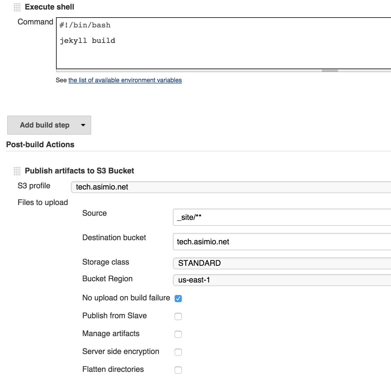 Jenkins Publish artifacts to S3 bucket job configuration