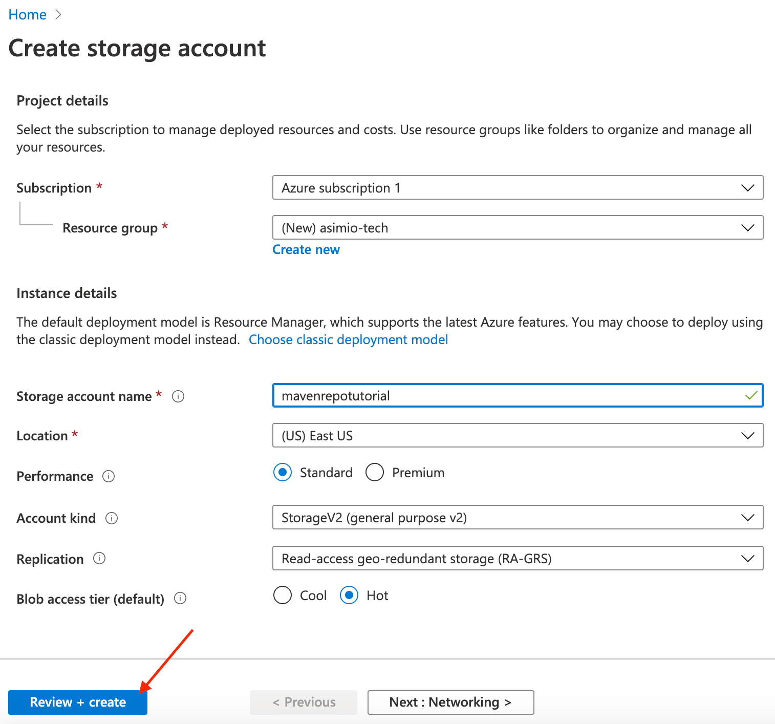 Creating an Azure Storage Account