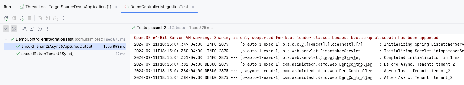 Multi-tenancy - ThreadLocalTargetSource, Async Requests Integration Test